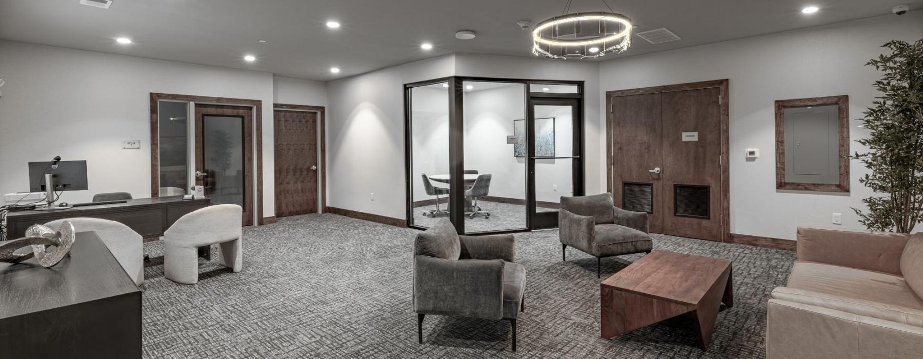 a large living room with a large glass door